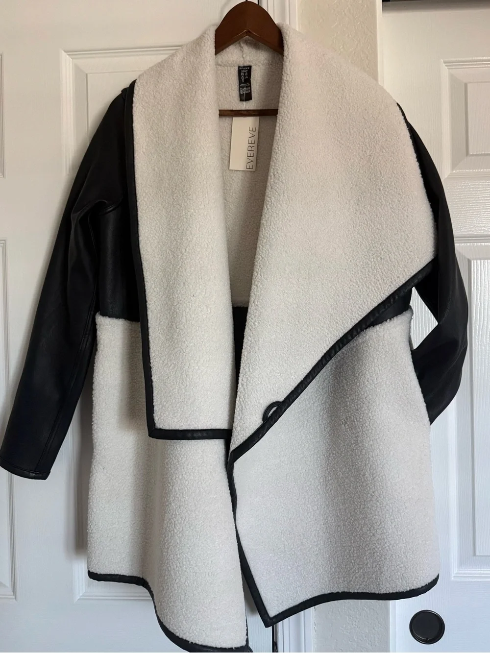 SPANX Cream Faux Leather & Shearling Drape Vest with Black Trim
